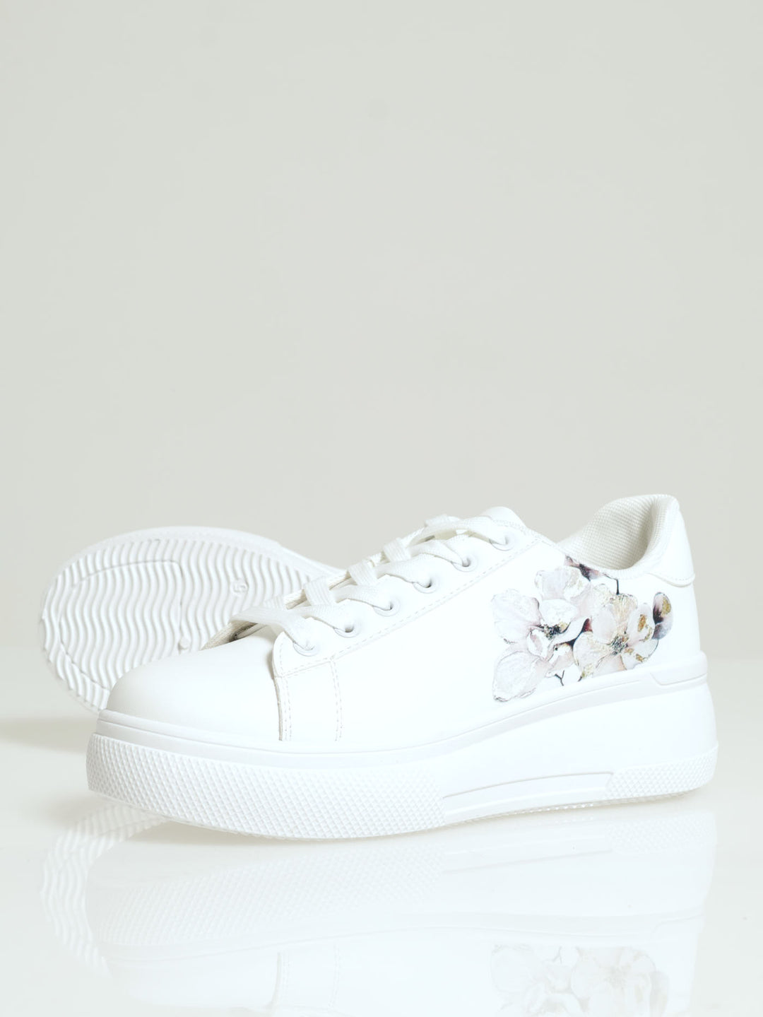 Valentine Floral Lace Up Platform Sneaker - White