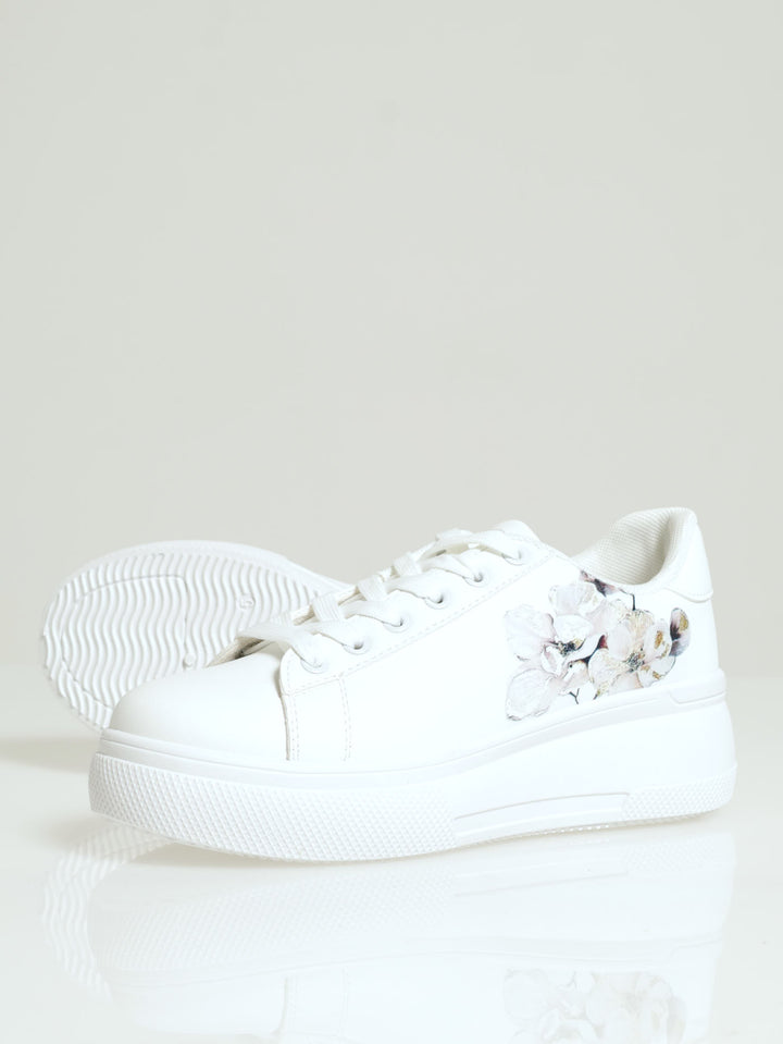 Valentine Floral Lace Up Platform Sneaker - White