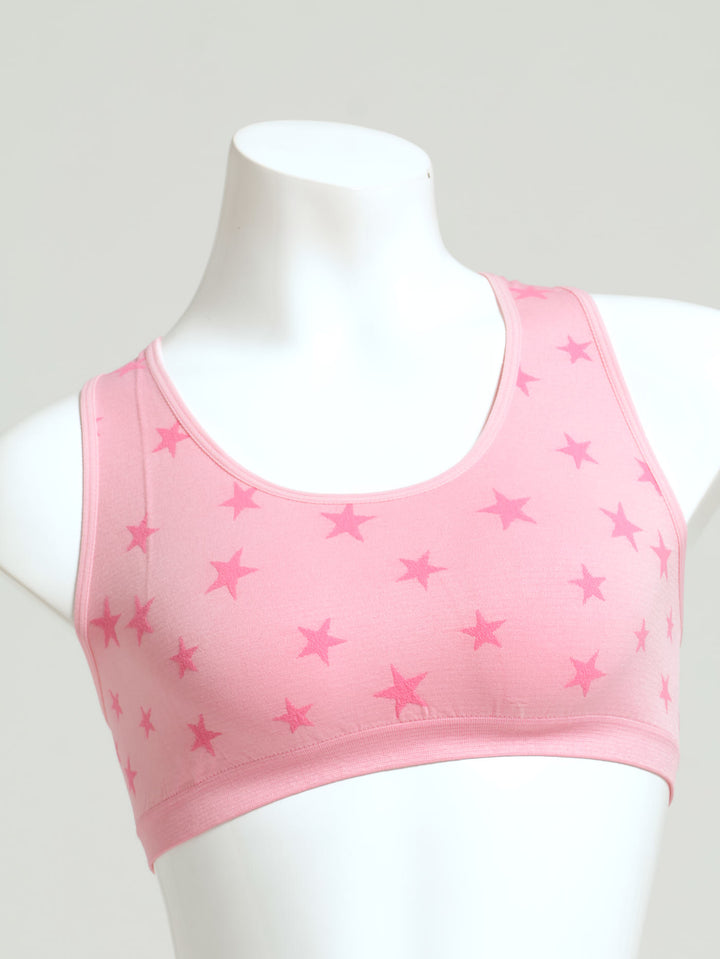 Girls 2 Pack Stars Seamless Racerback Vests - Pink