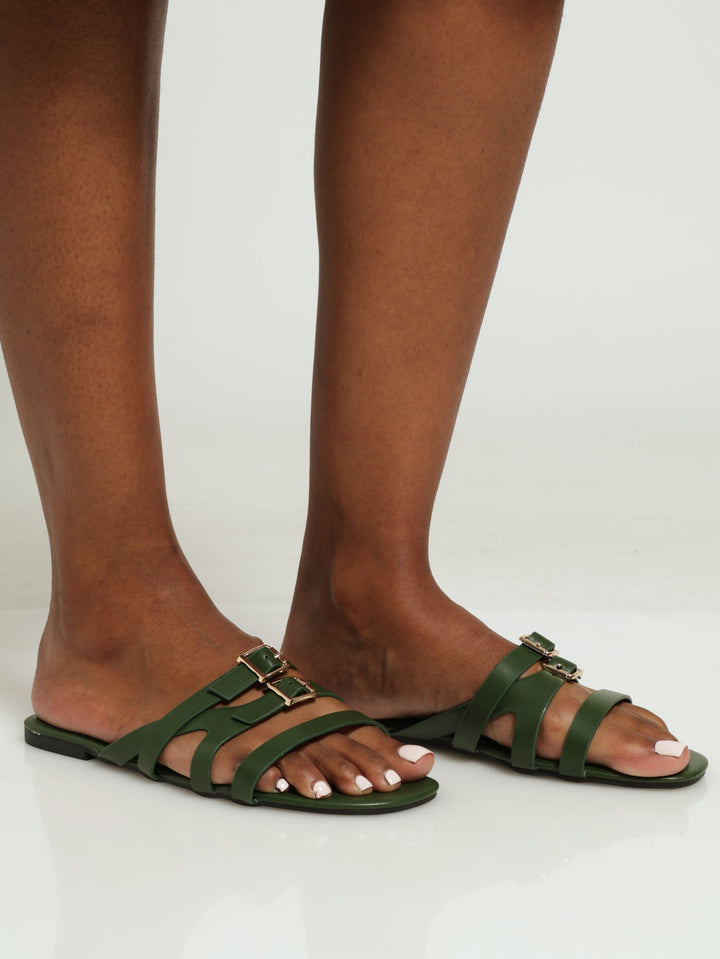 Multi Strap Sandal With Buckle Detail - Fatigue