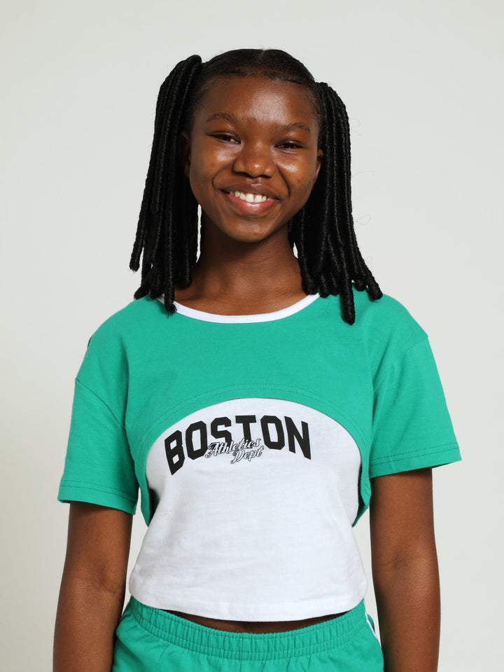 Girls Twofer Vest Tee Set - Green