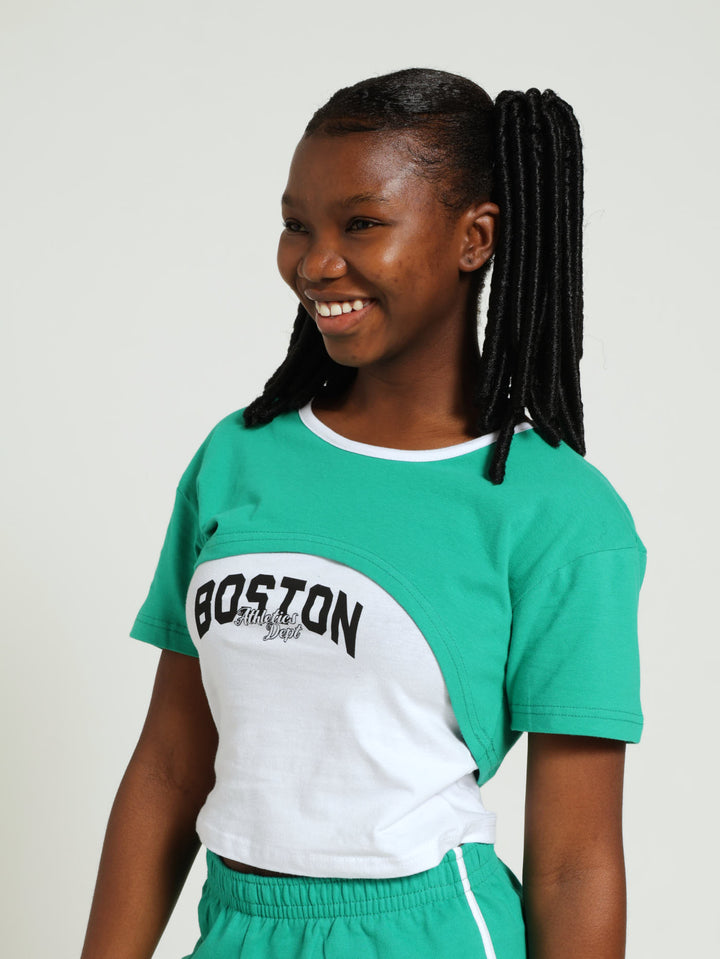 Girls Twofer Vest Tee Set - Green