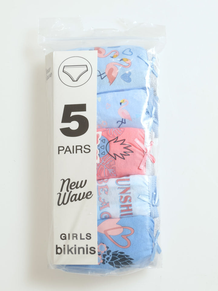 Girls 5 Pack Summer Palm Panties - Blue