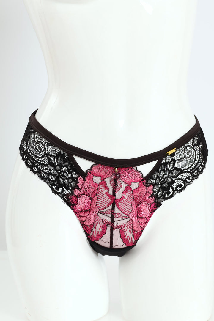 Embroidered Lace Brazilian Panty - Purple