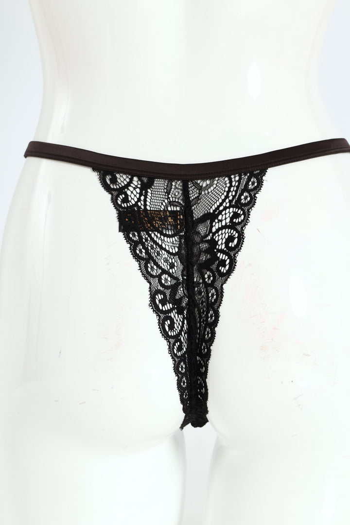 Embroidered Lace Thong - Purple