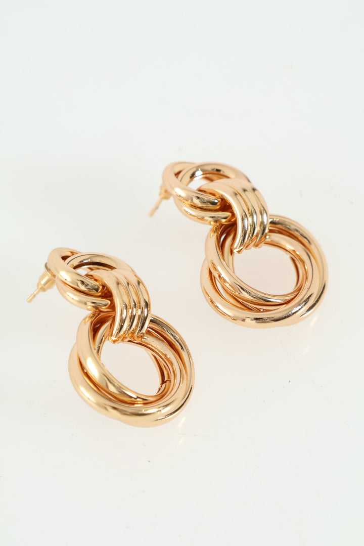 Triple Ring Circle Earrings - Gold