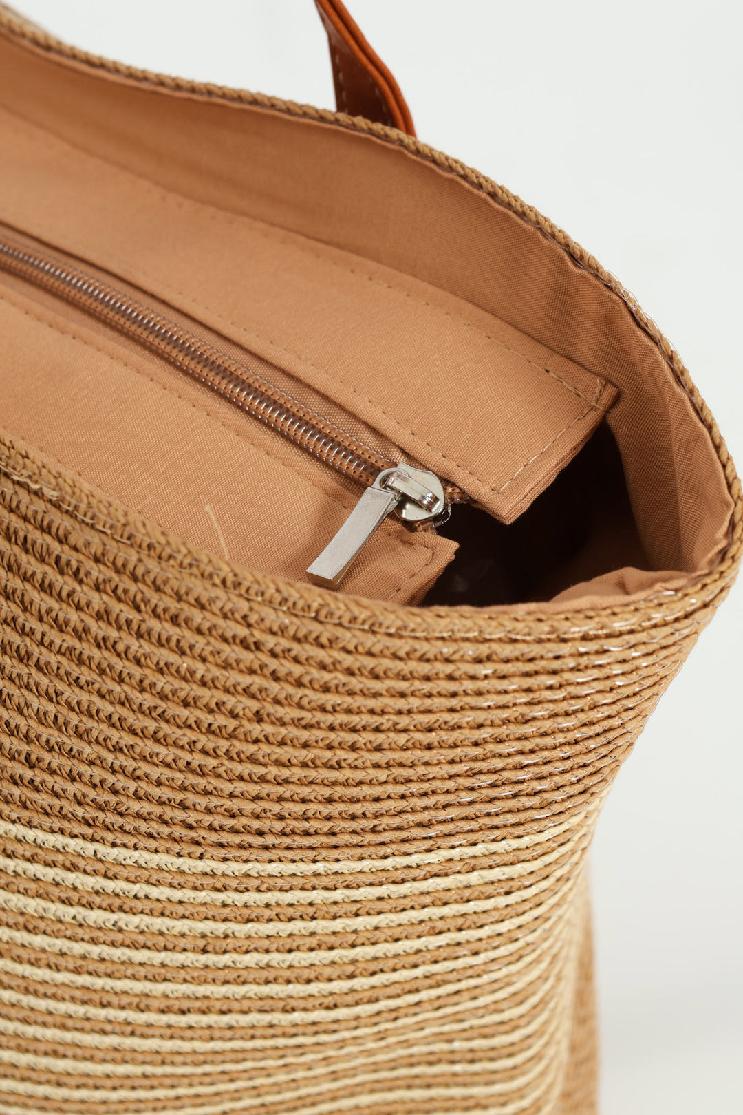 Cream Stripe Straw Bag - Tan