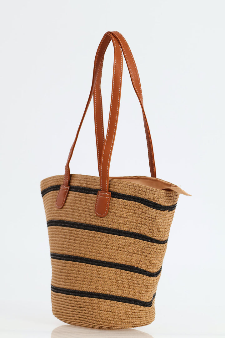 Stripe Straw Bag - Tan