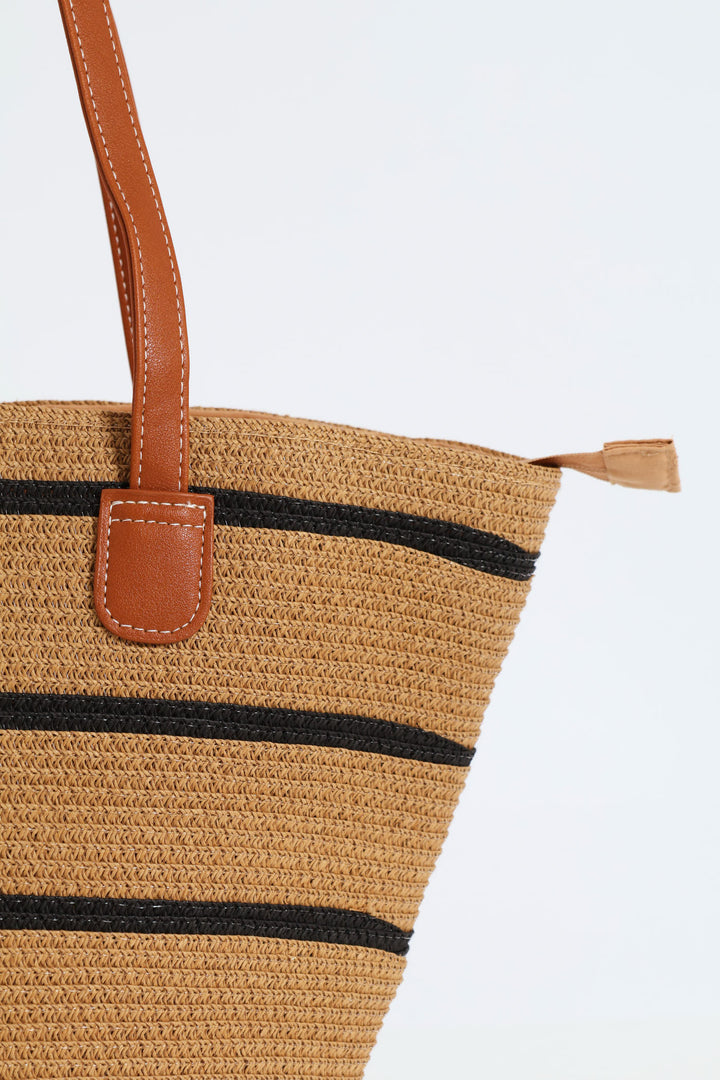 Stripe Straw Bag - Tan