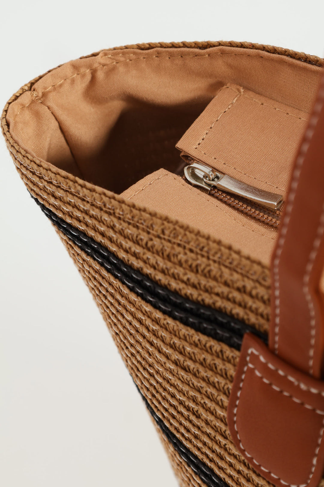 Stripe Straw Bag - Tan