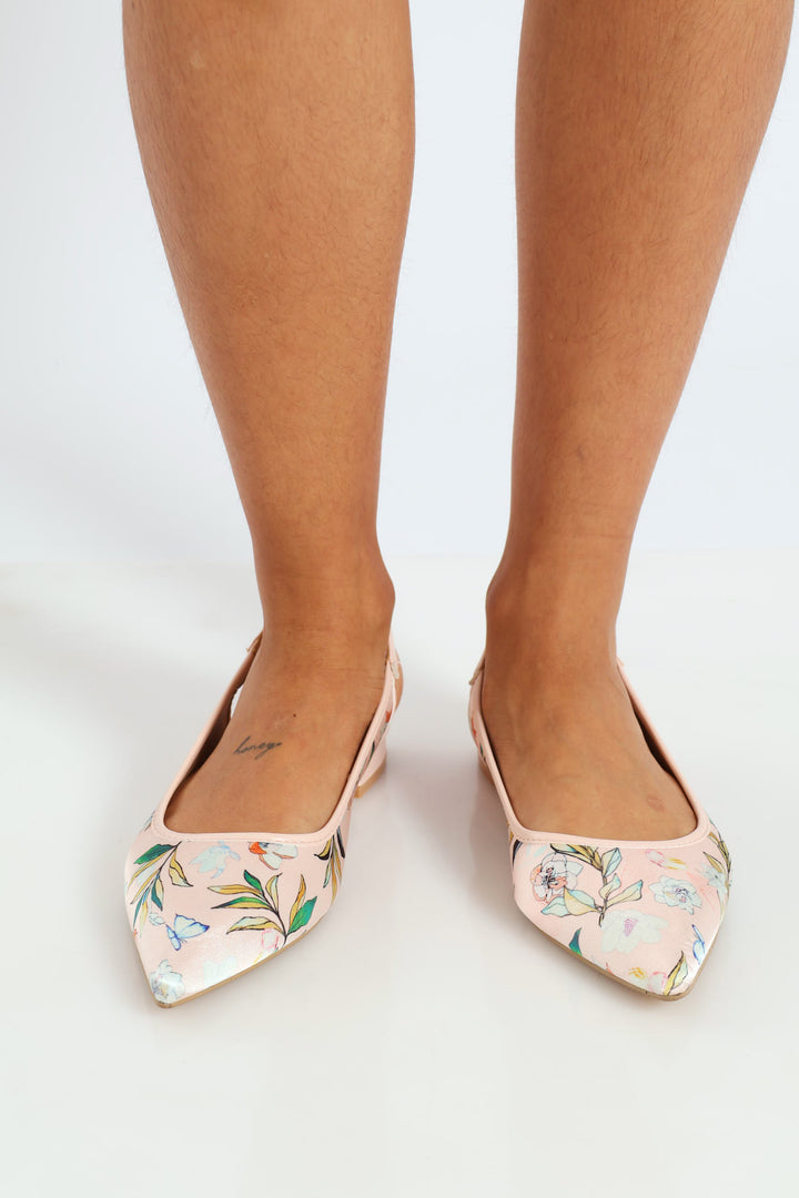 Printed Slingback Pump With Gold Block Heel - Multi