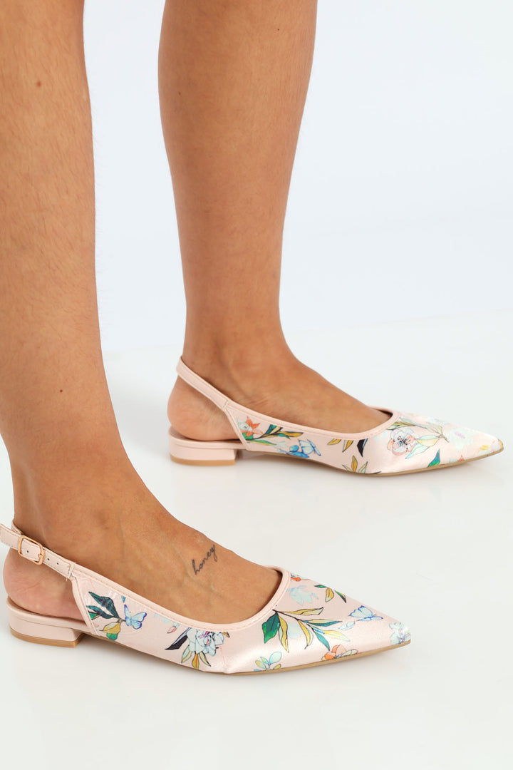 Printed Slingback Pump With Gold Block Heel - Multi