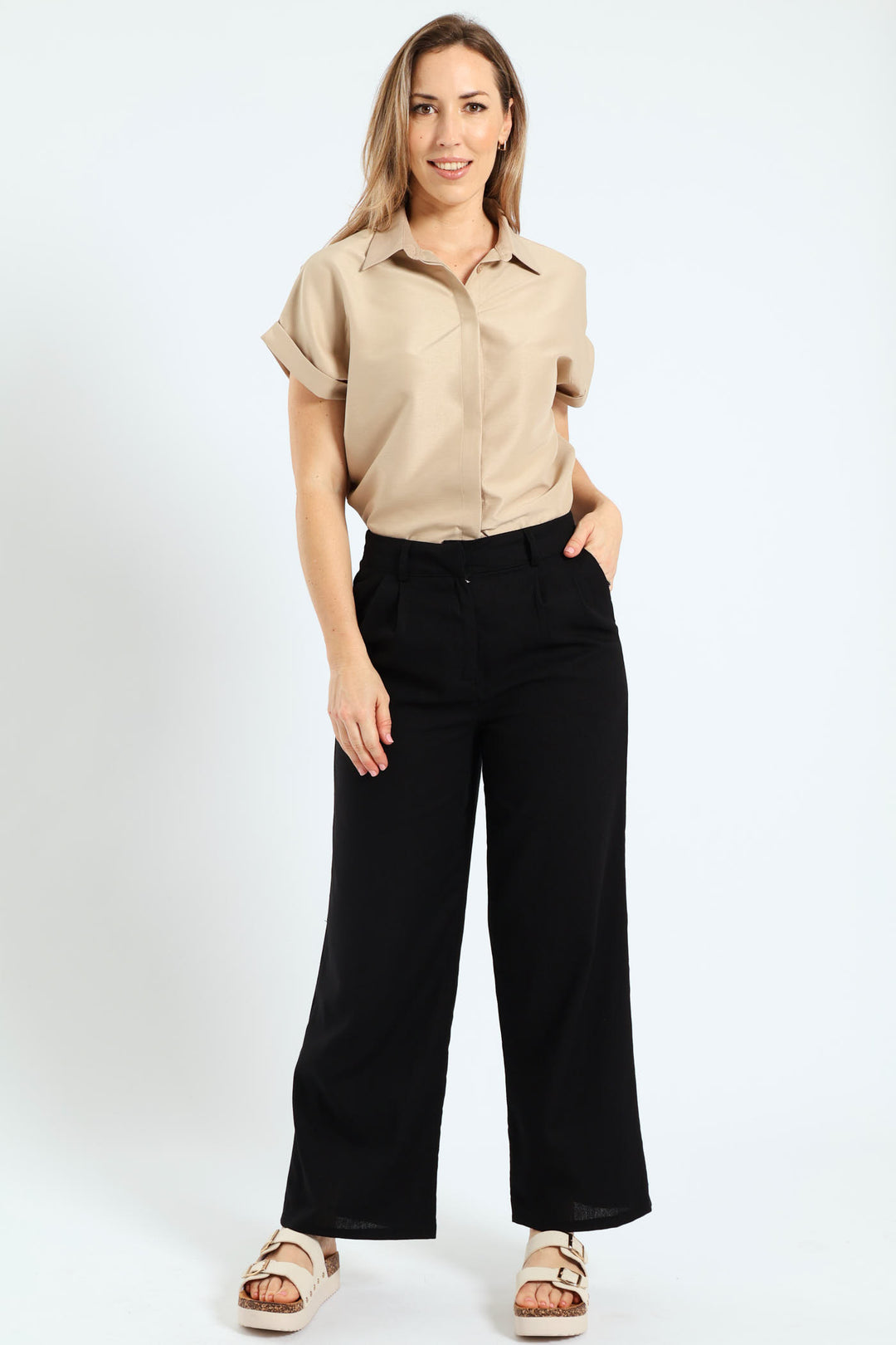 Pleated Wideleg Pants With Pockets - Black