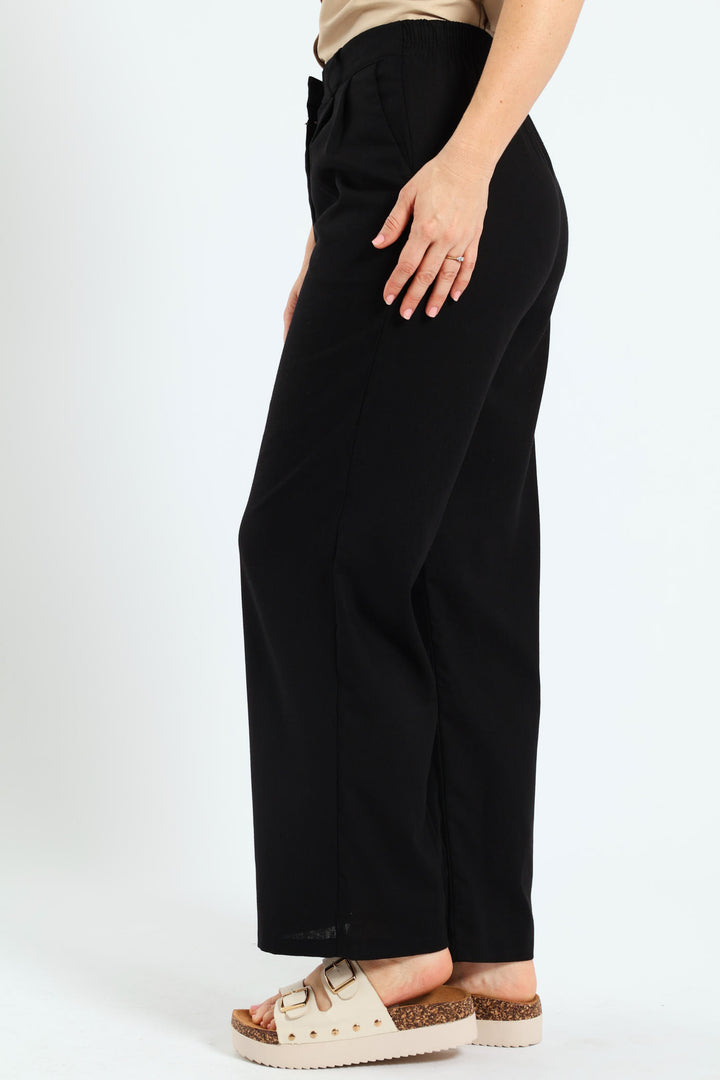 Pleated Wideleg Pants With Pockets - Black