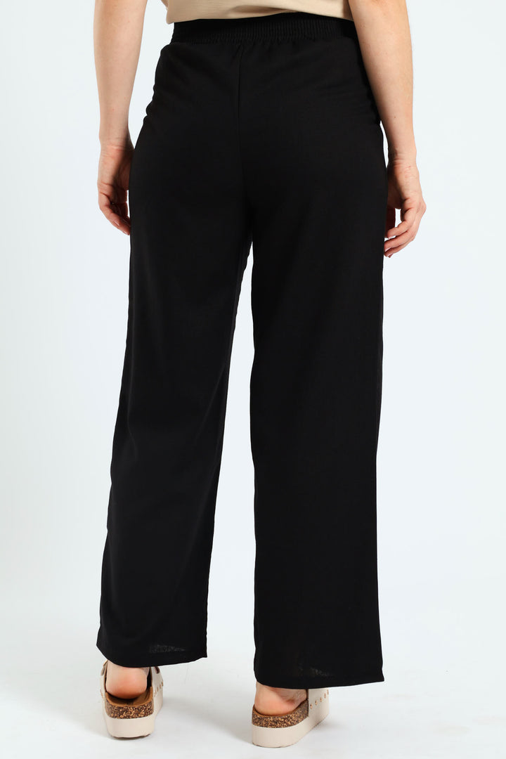 Pleated Wideleg Pants With Pockets - Black