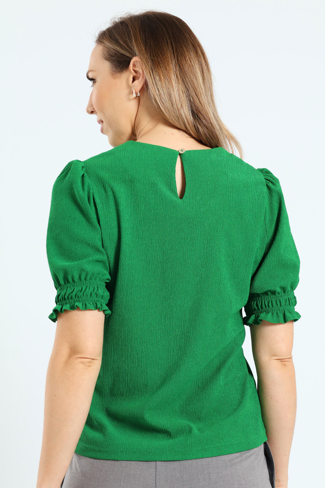 V-Neck Puff Sleeve Top - Green