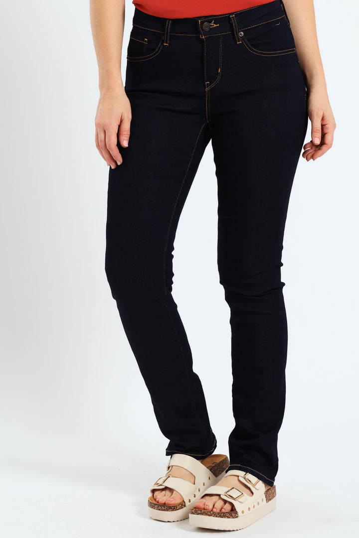 Curvy Straight Cast Shadows Jeans - Dark Blue