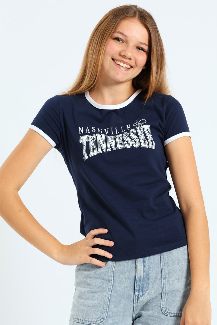 Girls Nashville Tee - Navy