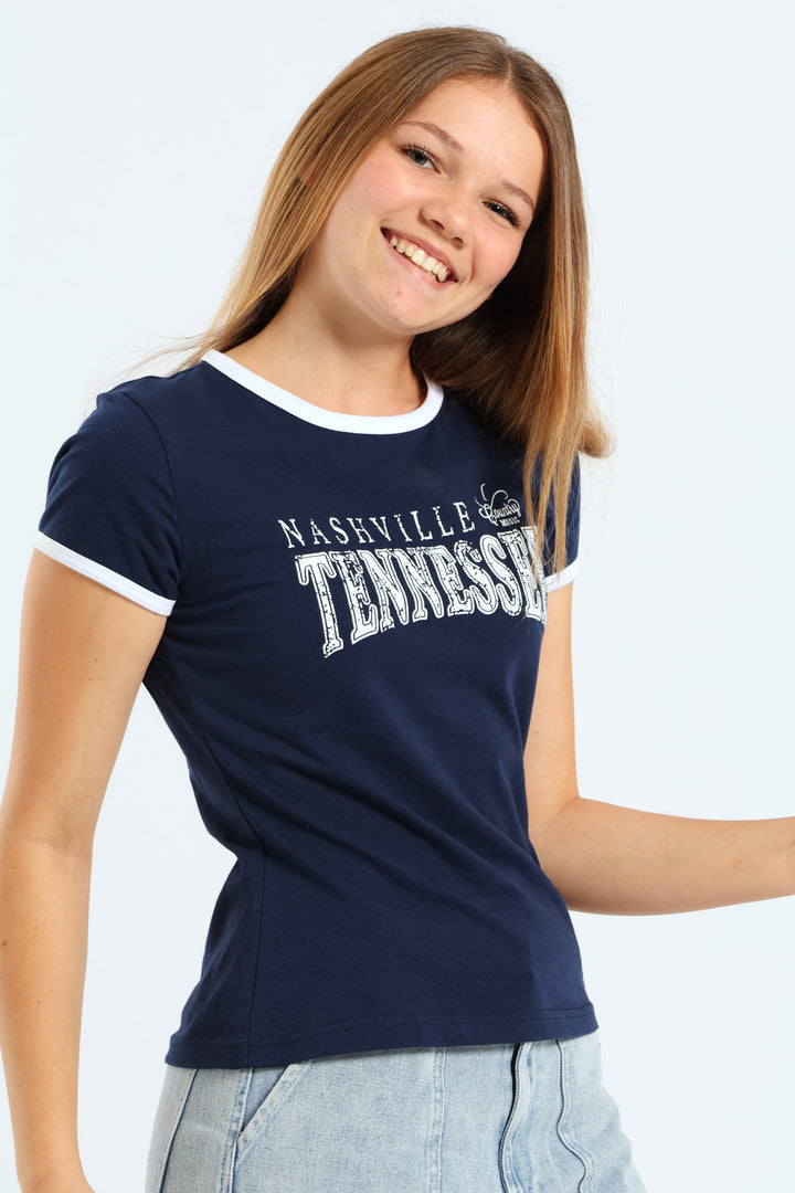 Girls Nashville Tee - Navy