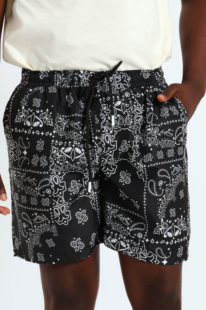 Bandana Paisley Swim Short - Black