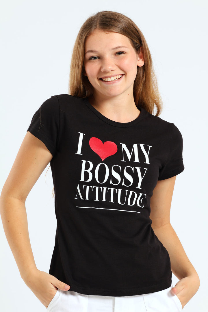 Girls Bossy Tee - Black