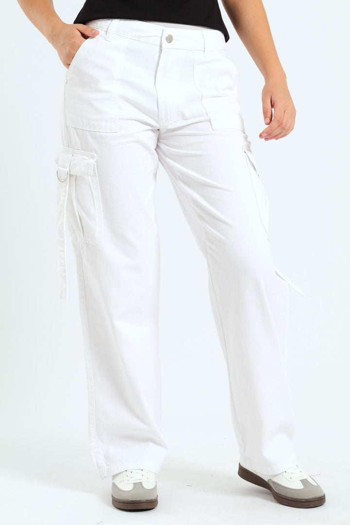 Girls Twill Cargo Pants - White