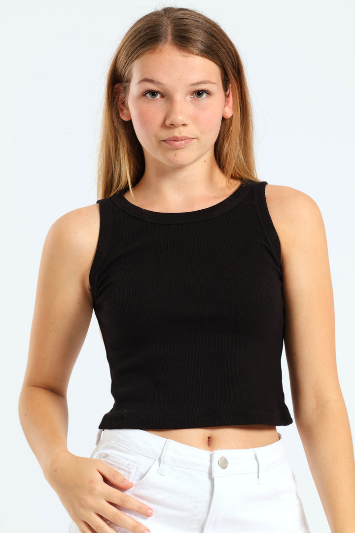 Girls Basic Rib Vest - Black