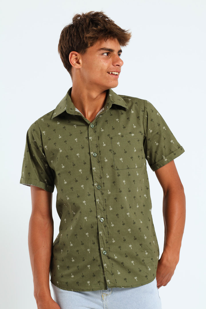 Boys Palm Tree Shirt - Olive