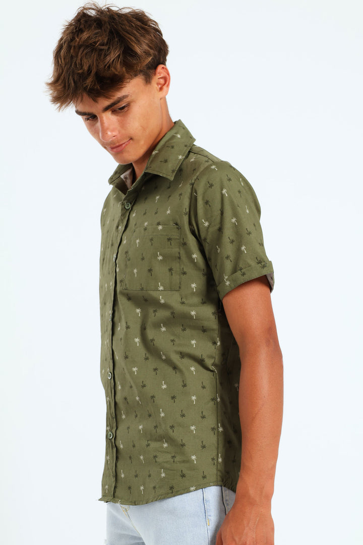 Boys Palm Tree Shirt - Olive