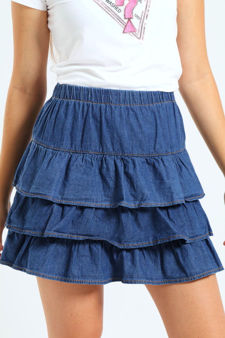 Girls Rara Denim Skirt - Dark Wash Ink