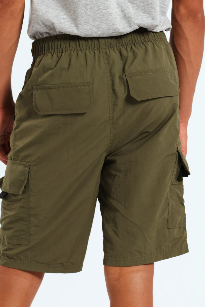 Boys Cargo Parachute Shorts - Olive