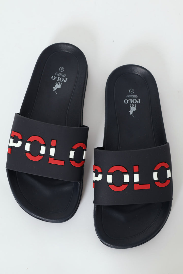 Branded Open Toe Pool Slide - Navy/Red