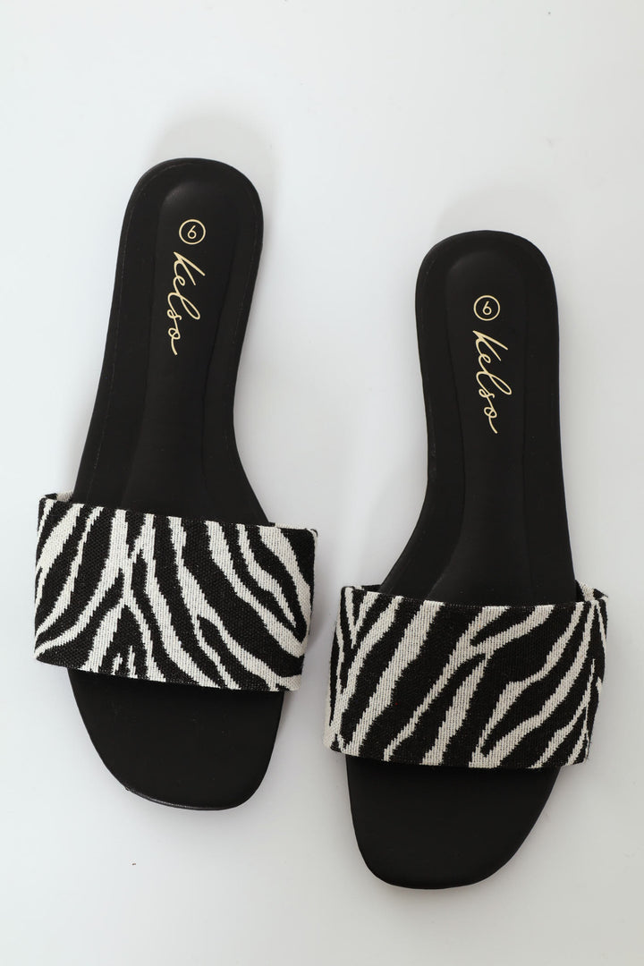 Animal Print Single Band Mule Sandal - Black