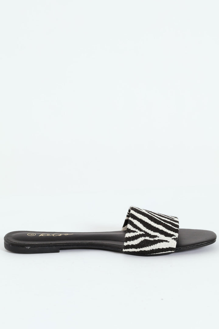 Animal Print Single Band Mule Sandal - Black