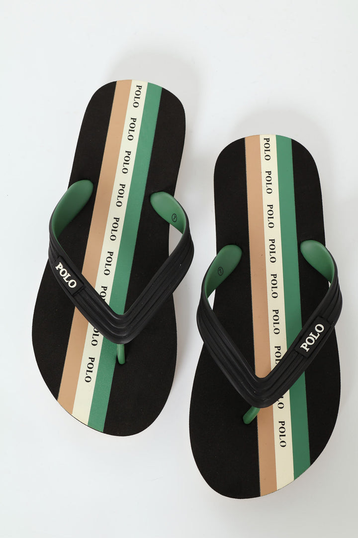 Colourblock Stripe Thong Flip Flop - Black