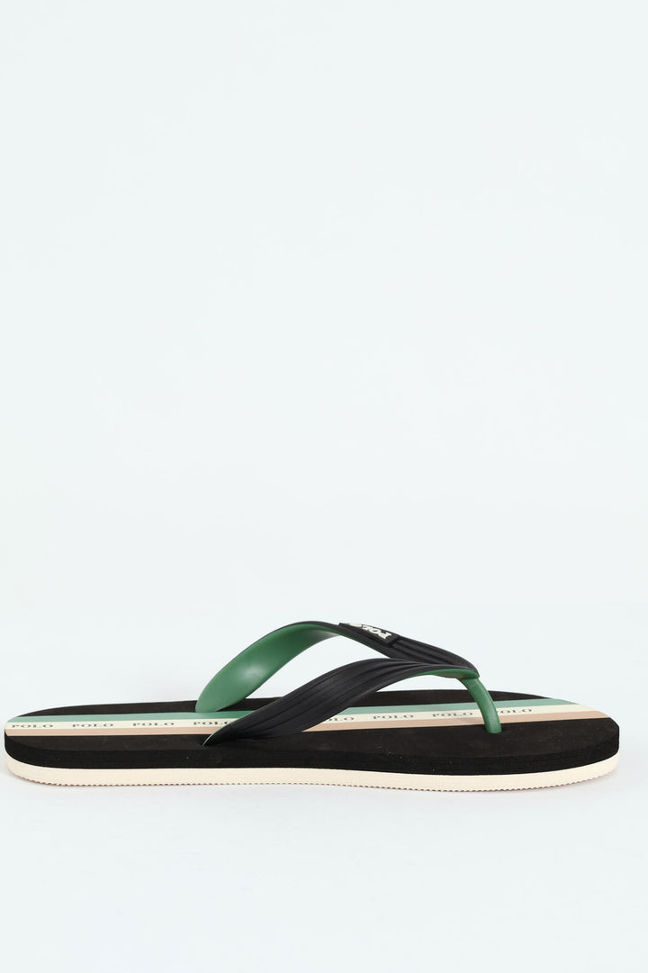 Colourblock Stripe Thong Flip Flop - Black