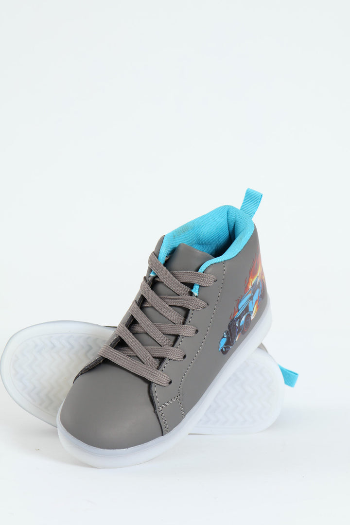 Pre-Boys Car Lightup Hitop Sneaker - Charcoal