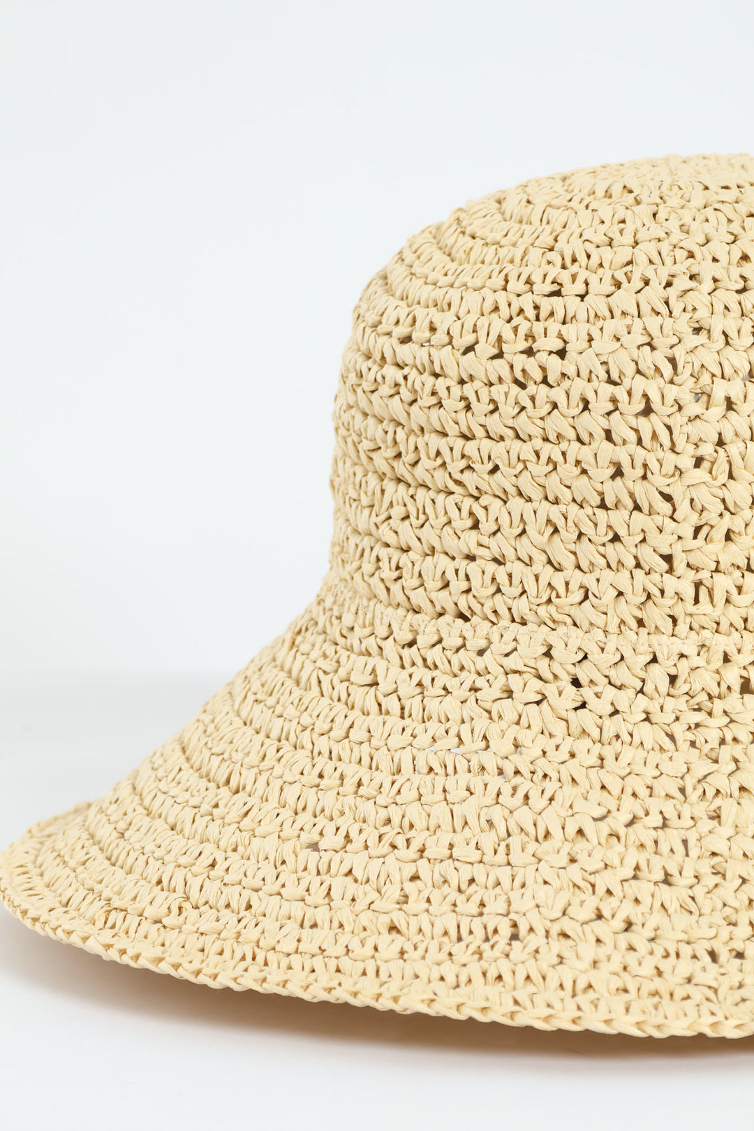 Wide Brim Crochet Hat - Beige