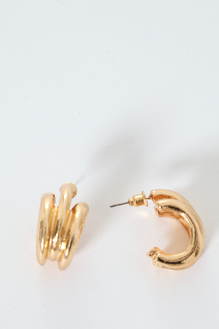 3 Strand Chunky Hoop Earrings - Gold