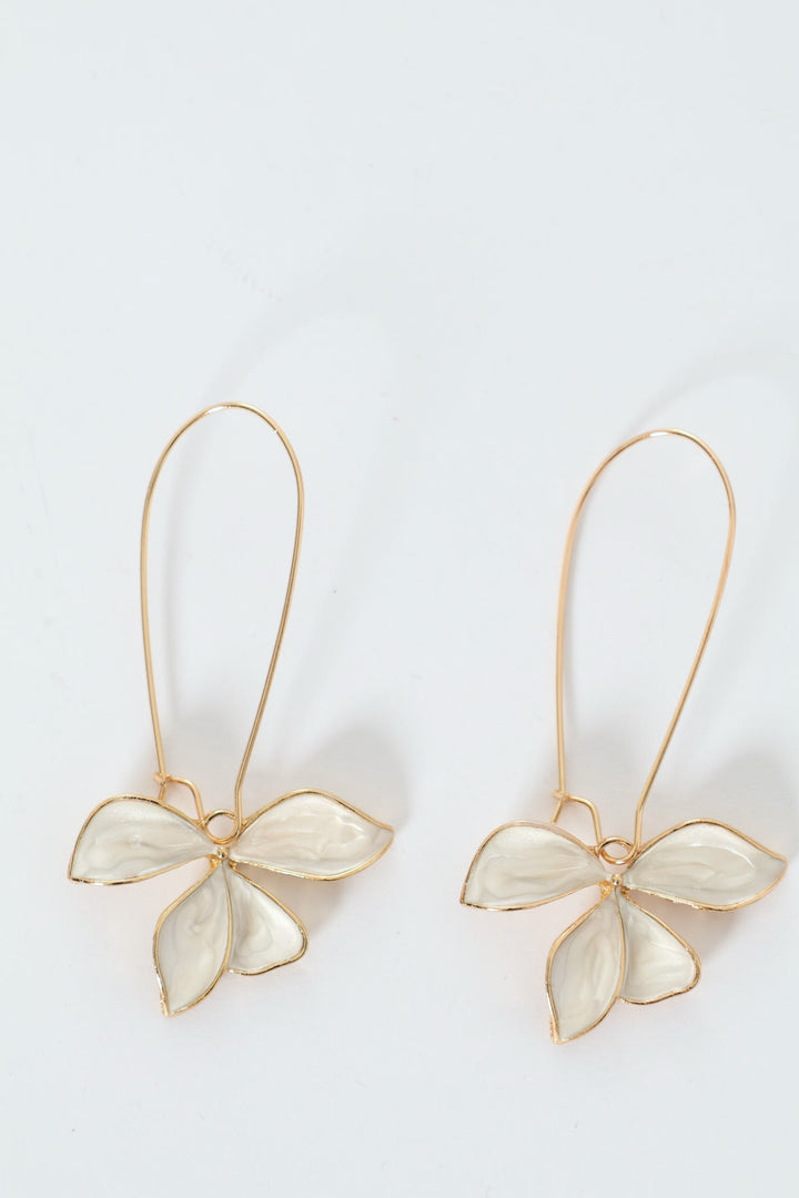 3 Petal Hanging Flower Earrings - Gold