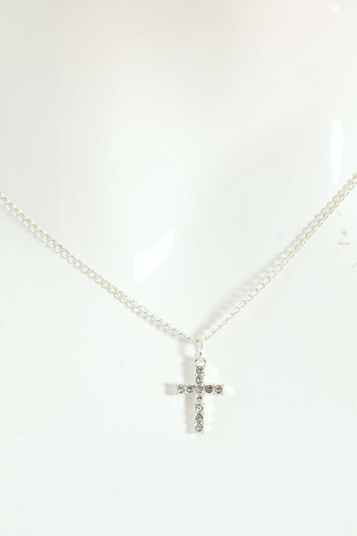 Diamante Cross Necklace - Silver