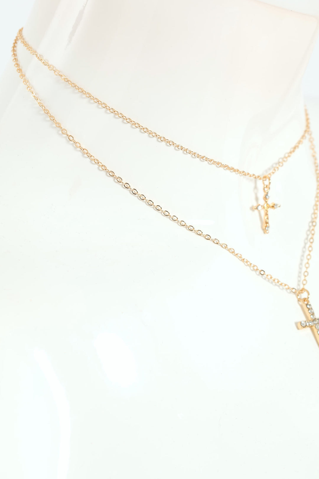 2 Layer Diamante Cross Necklace - Gold