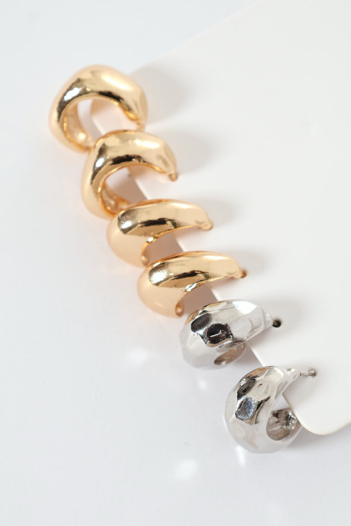 3 Pack Silver & Gold Geo Chunky Hoops - Multi