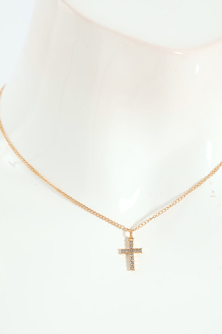 Diamante Cross Necklace - Gold