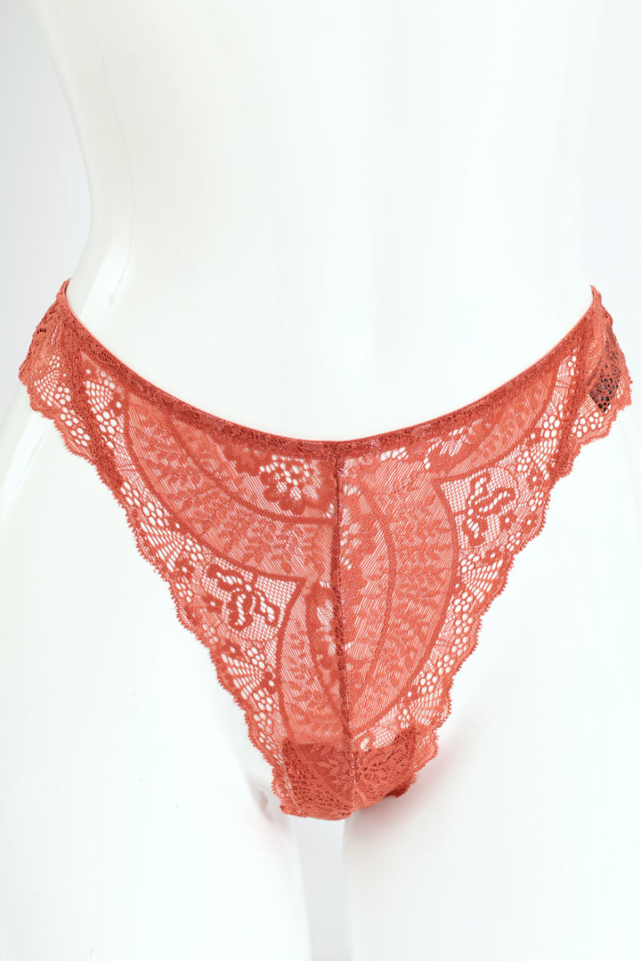 3 Pack Lace Built Up G-String Panties - Rust/Sage/Navy