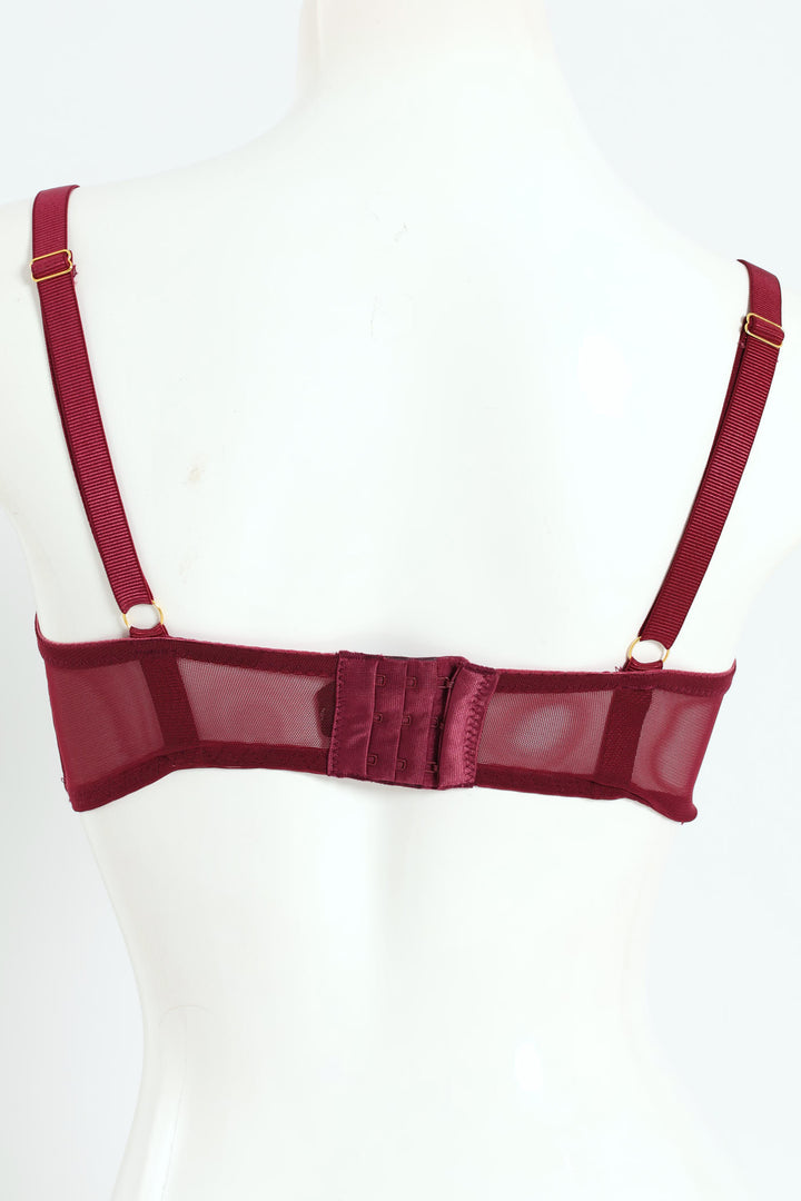 Lace Longline V Padded T-Shirt Bra - Burgundy