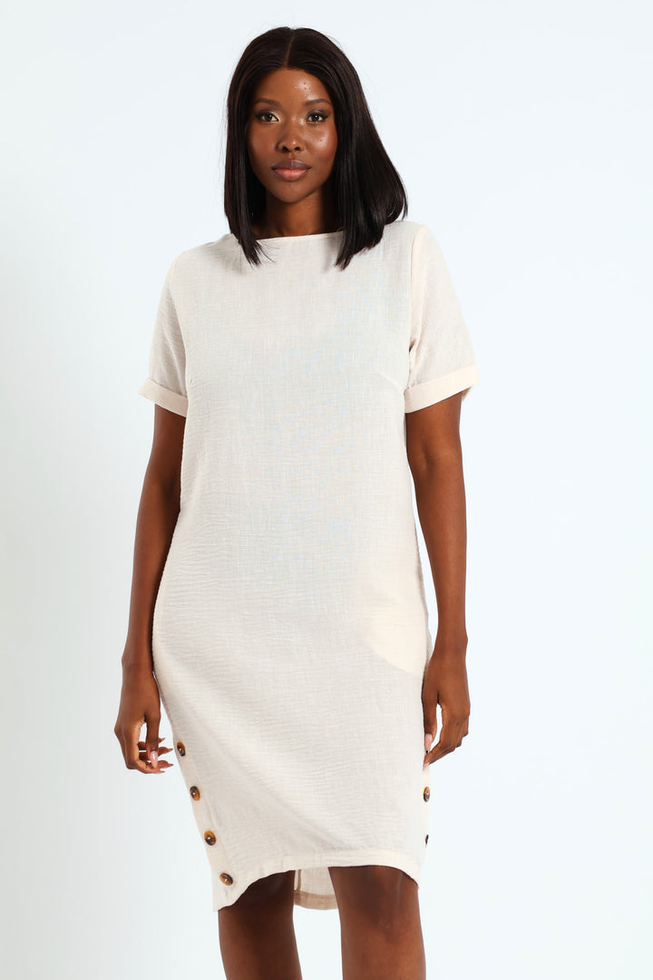 Popover Dress With Buttons - Cream