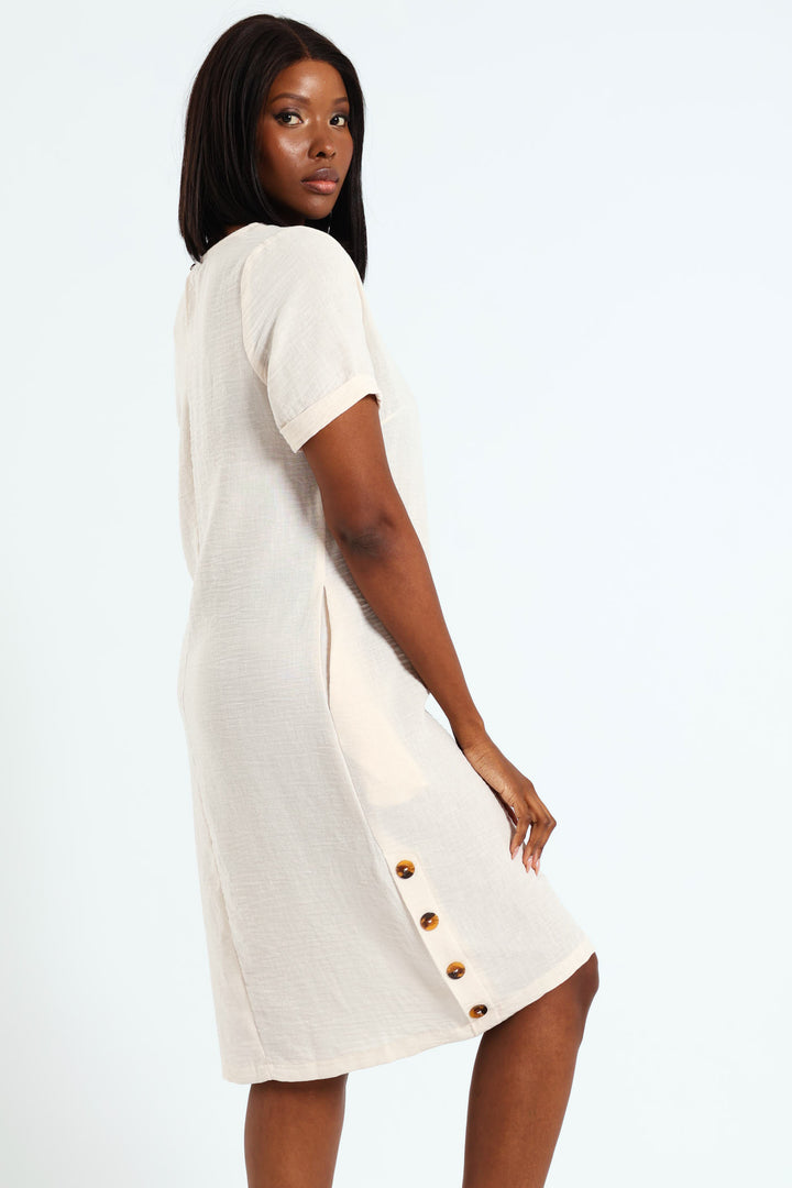 Popover Dress With Buttons - Cream