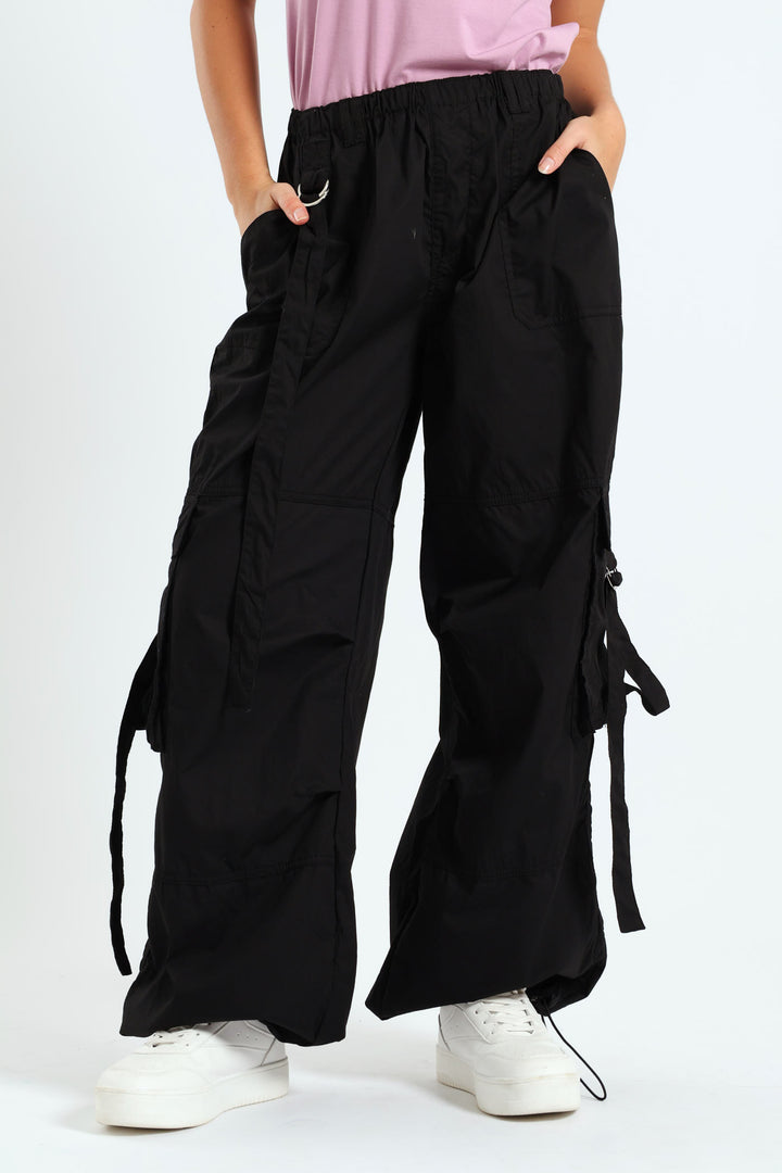 Wide Leg Cargo Pants - Black