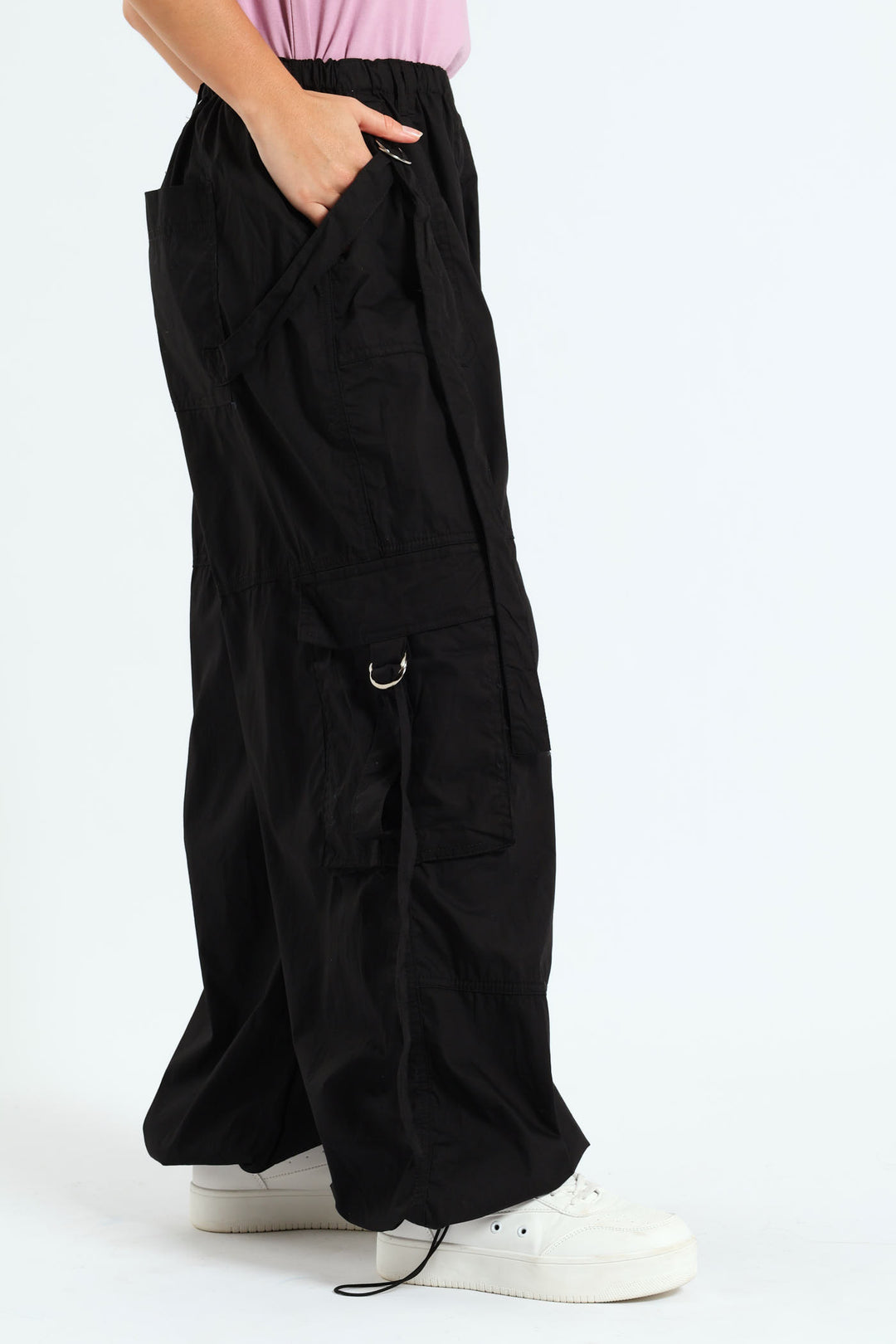 Wide Leg Cargo Pants - Black